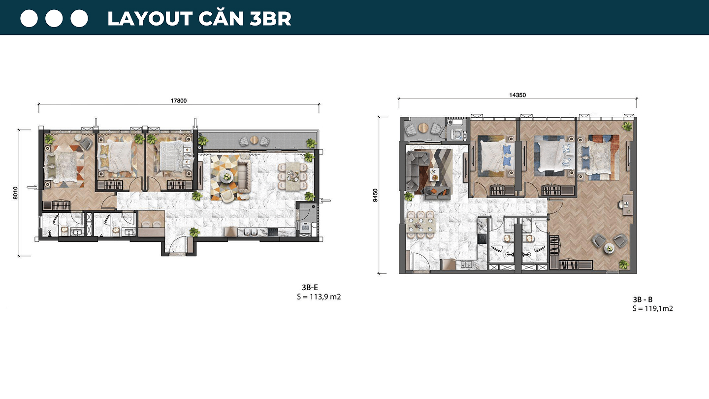 layout căn hộ 3 phòng ngủ dự án sun symphony residence đà nẵng