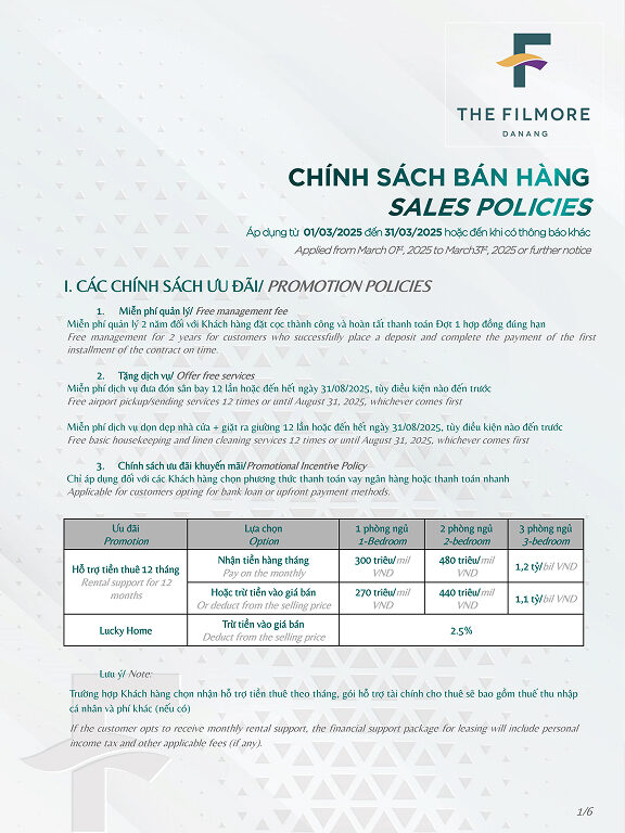 chính sách bán hàng dự án the filmore đà nẵng